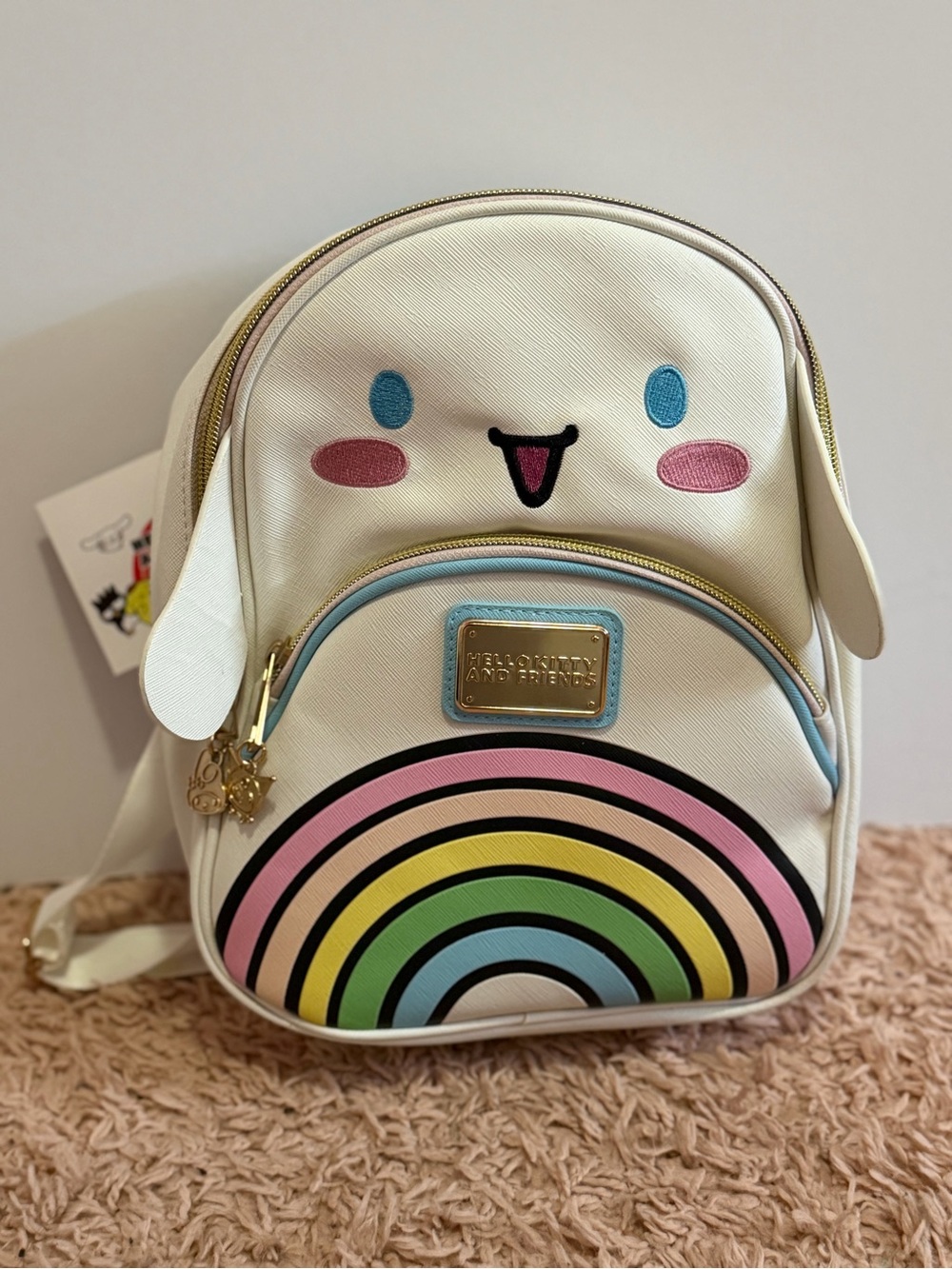 Hello Kitty Cream Backpack with Pastel Rainbow and Blue Accents